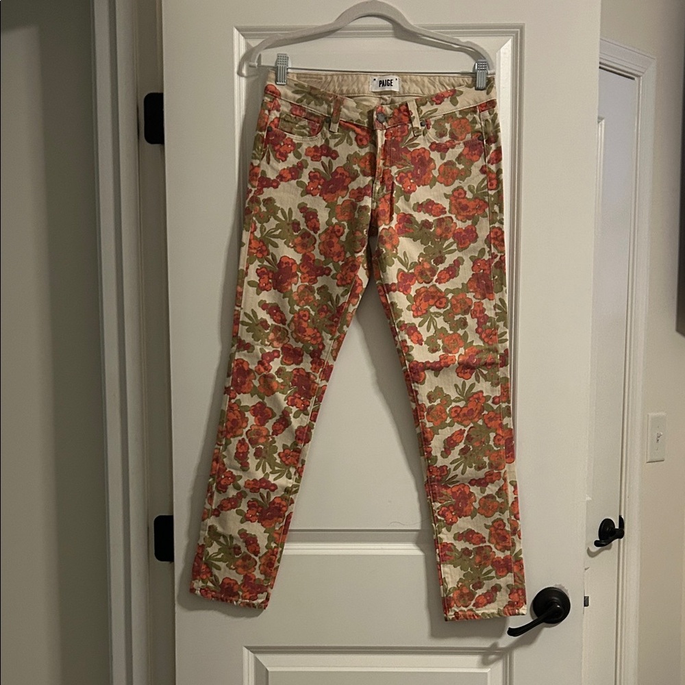 PAIGE Red and Green Floral Pants
